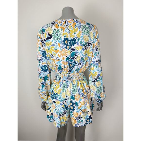Floral Romper Cut Out Front Long Sleeve Meet Me In Santorini NWT - Picture 4 of 16